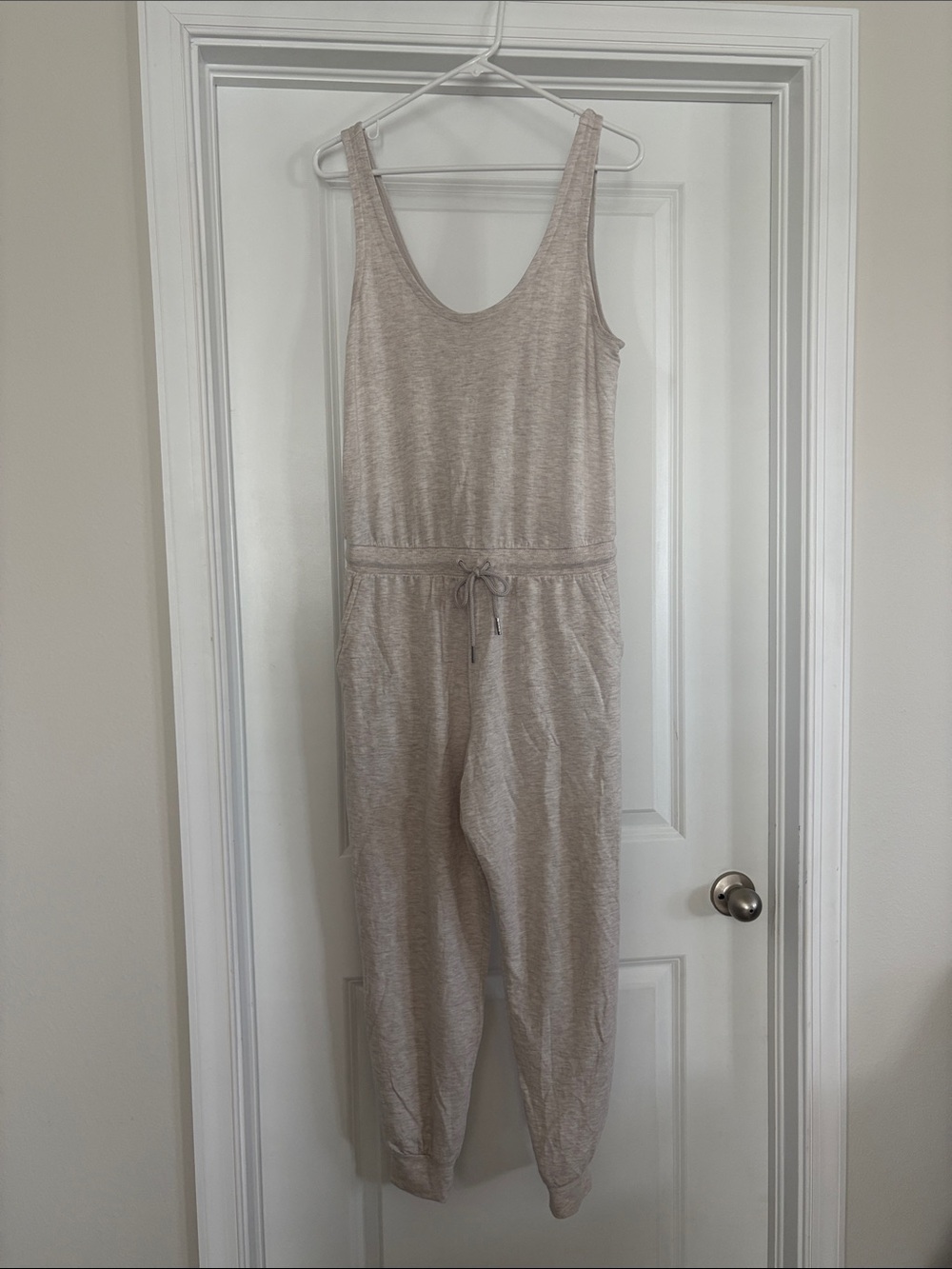 Athleta Cream Sleeveless Drawstring Jumpsuit